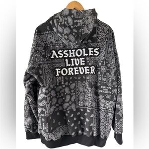 A$$holes Live Forever Hoodie Mens Small Black Bandana Paisley Allover
Graphic